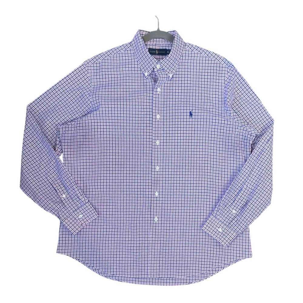 Ralph Lauren Mens XL Gingham Button Down Shirt Pink Blue White Check Long Sleeve